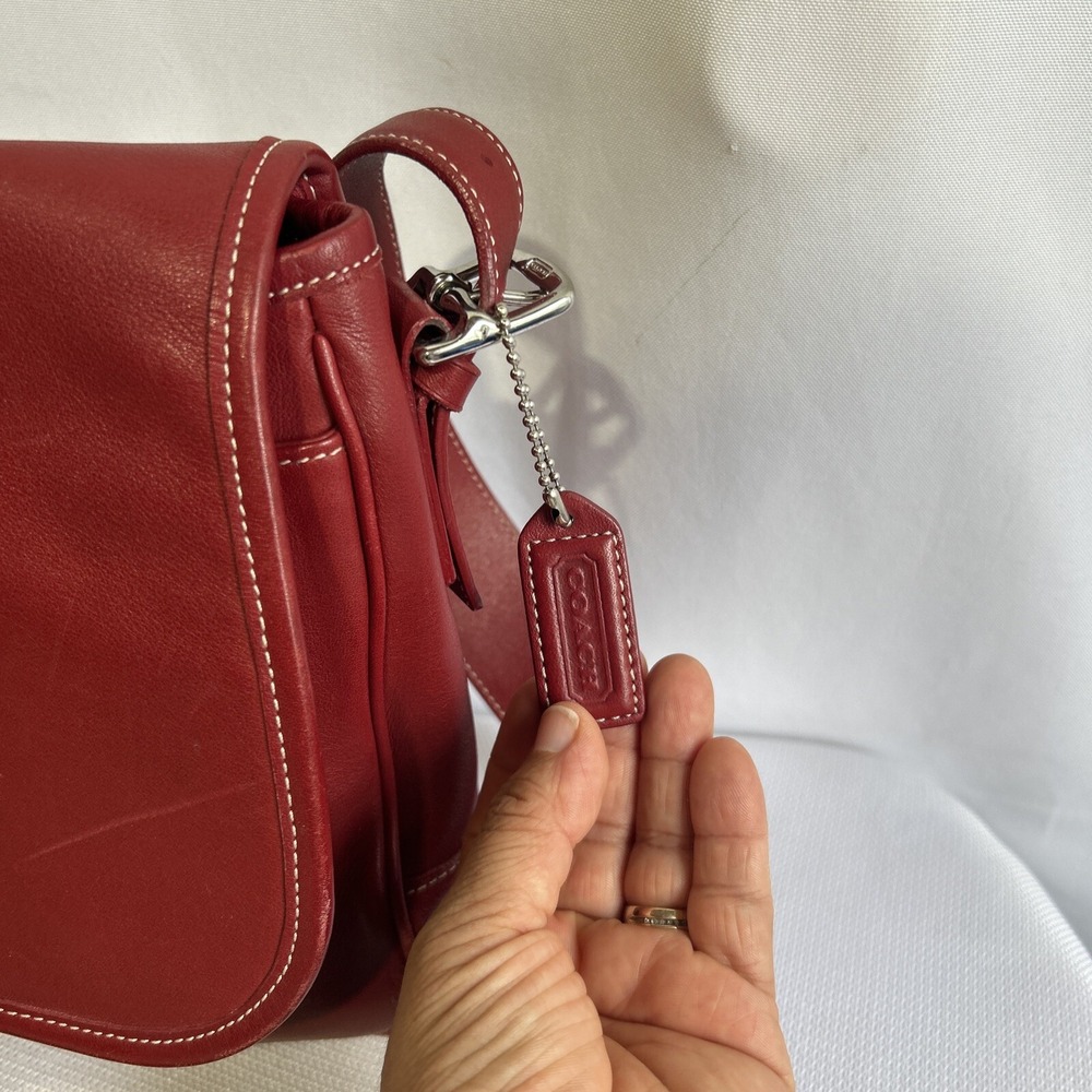 Coach Bag Leather Red #7750 Shoulder Cross Body Bag - Picture 4 of 13
